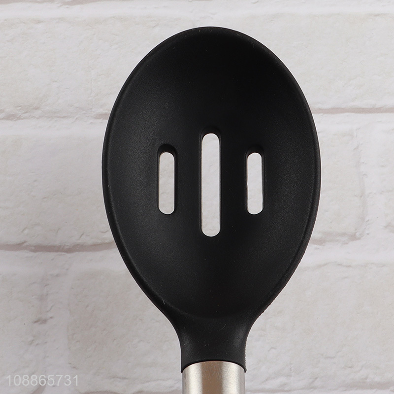 Factory supply silicone nylon slotted spoon with stainless steel handle