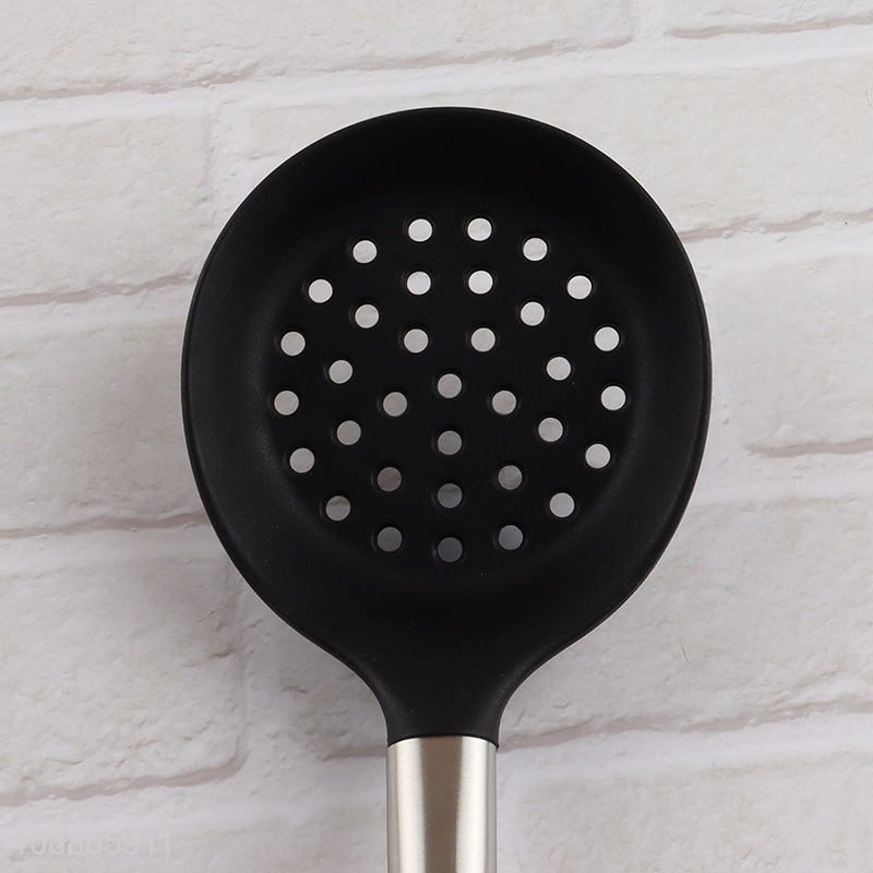 Factory supply silicone nylon slotted ladle with long plastic handle