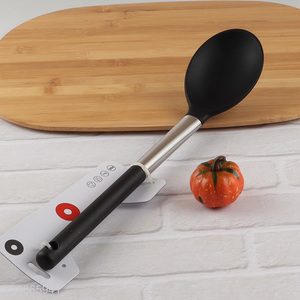 Factory price silicone nylon cooking spoon with stainless steel handle