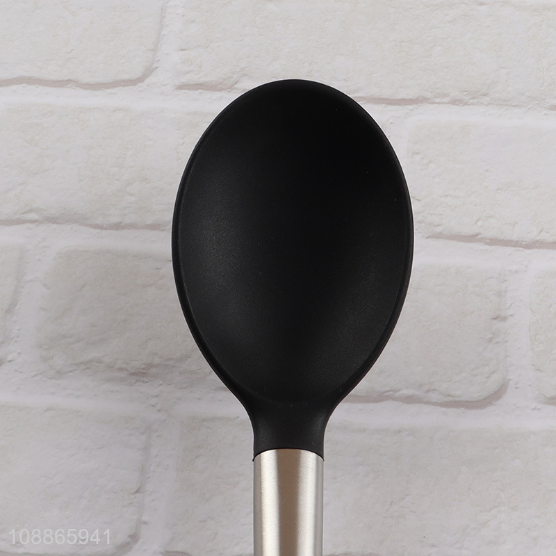 Factory price silicone nylon cooking spoon with stainless steel handle