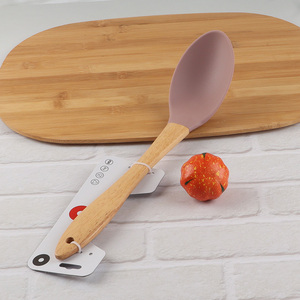 China imports silicone nylon kitchen cooking spoon with wooden handle
