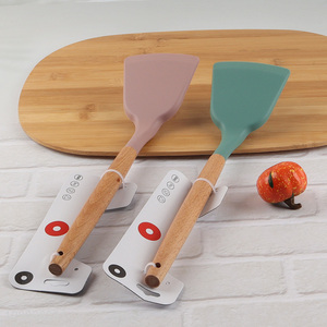 High quality heat resistant silicone spatula turner with wooden handle