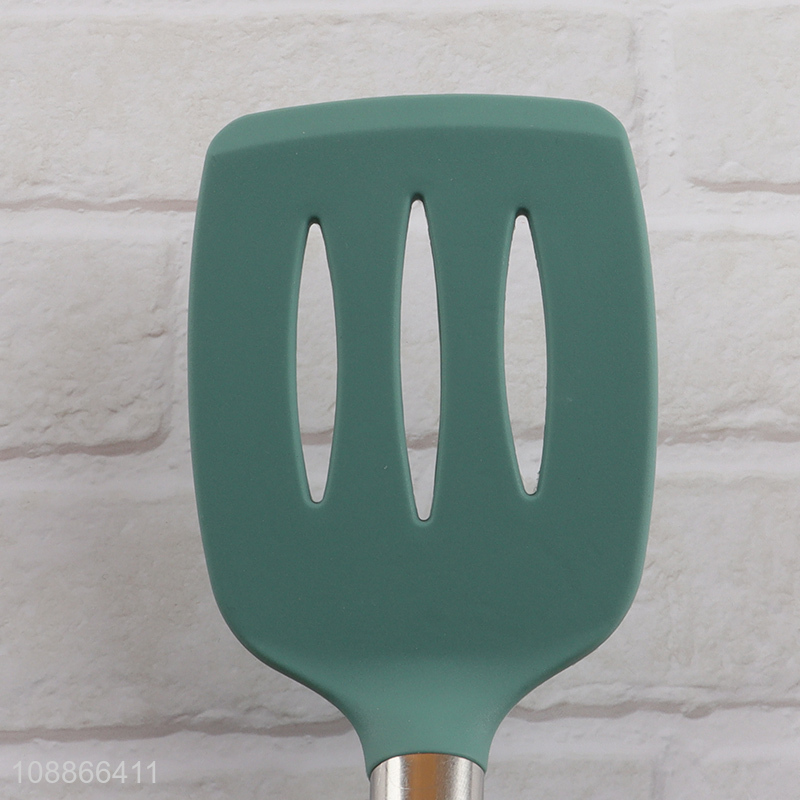 High quality durable silicone slotted spatula turner with wooden handle