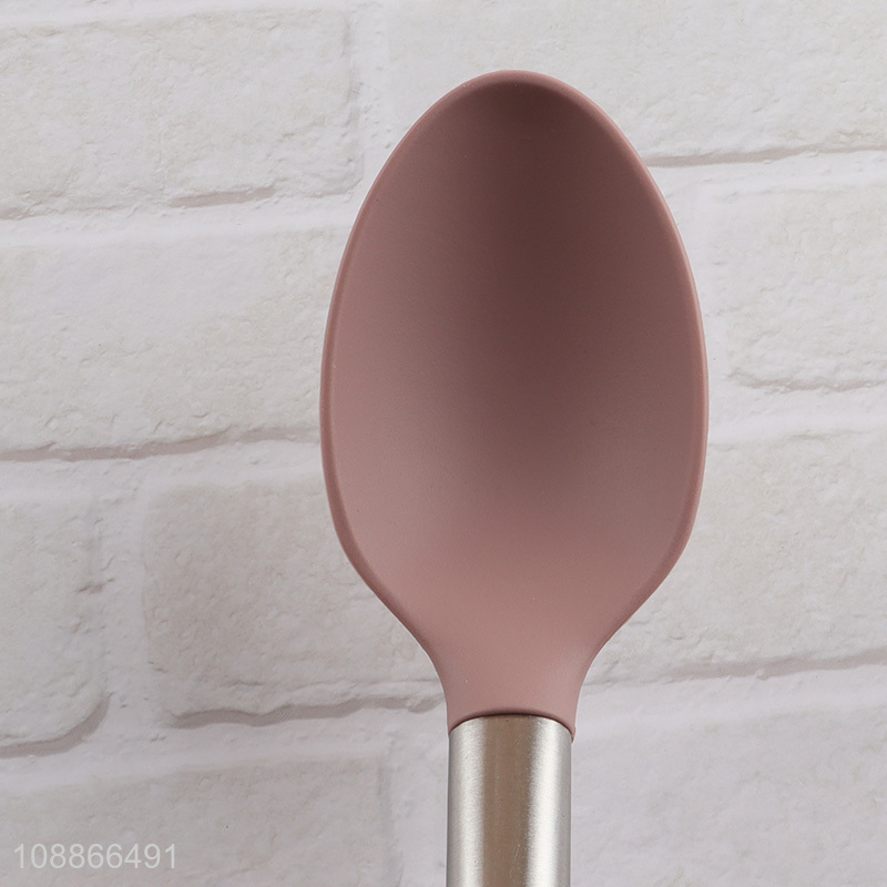 Wholesale silicone nylon cooking spoon with stainless steel handle
