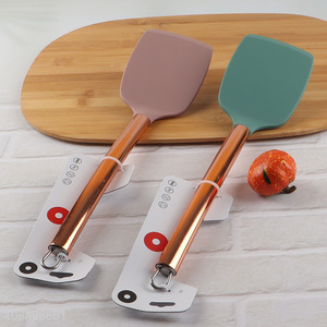 Factory price nonstick silicone spatula turner with electroplated handle