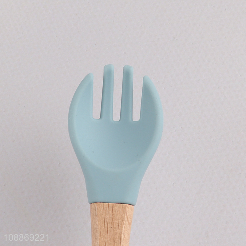 Online wholesale silicone baby fork and spoon set baby flatware set