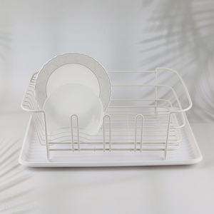High quality large capacity iron wire dish drying rack and plastic tray set