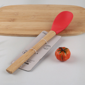 New product silicone basting spoon with bamboo handle for kitchen cooking