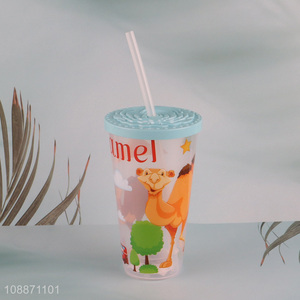 Factory wholesale cartoon water cup drinking cup with straw&lights