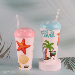 Most popular plastic double wall water cup straw cup for sale