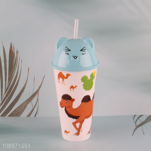 Hot items cartoon plastic double wall straw water cup drinking cup