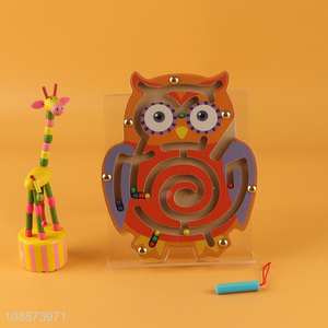 Factory price wooden magnetic maze puzzle owl shape maze toys