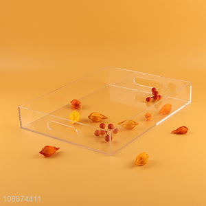 High quality transparent acrylic food serving tray with built-in handles