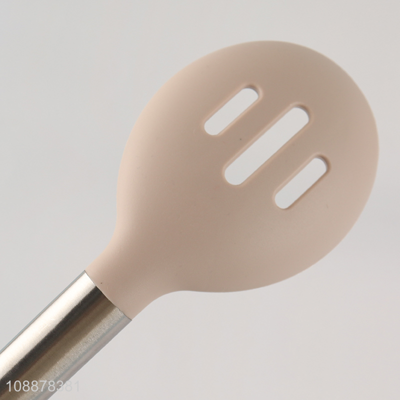 China supplier long handle silicone kitchen utensils slotted ladle