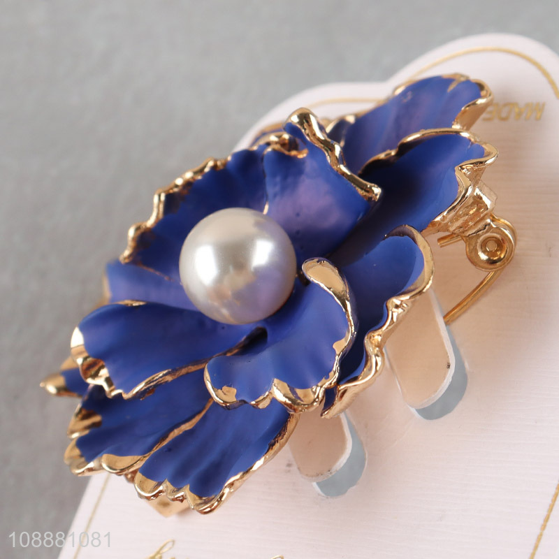 Yiwu market multicolor flower shaped alloy brooch with pearl