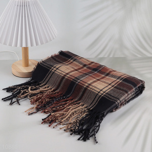 Factory price women's <em>scarf</em> winter warm plaided <em>scarf</em> fringe <em>scarf</em>