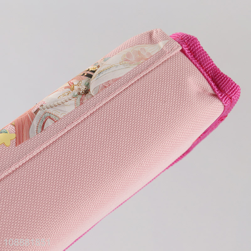 Good selling pink girls princess polyester pencil bag with zipper