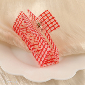 China Imports Plaided Acrylic Hair Claw Clips for Long Thick Hair