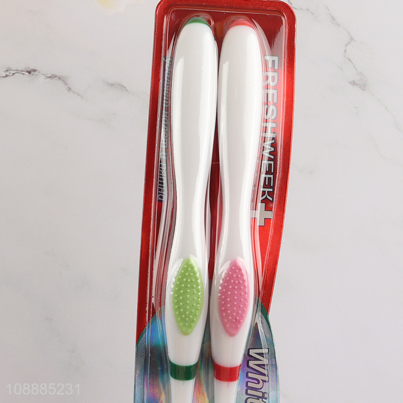 Factory supply 2pcs soft bristles adult toothbrush with non-slip handle
