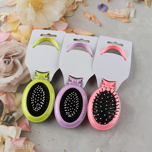 New product oval folding pocket hair brush with mirror