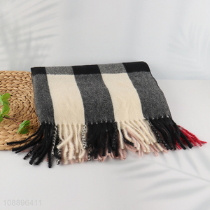 Hot selling winter <em>scarf</em> soft plaid cashmere feel pashmina shawl