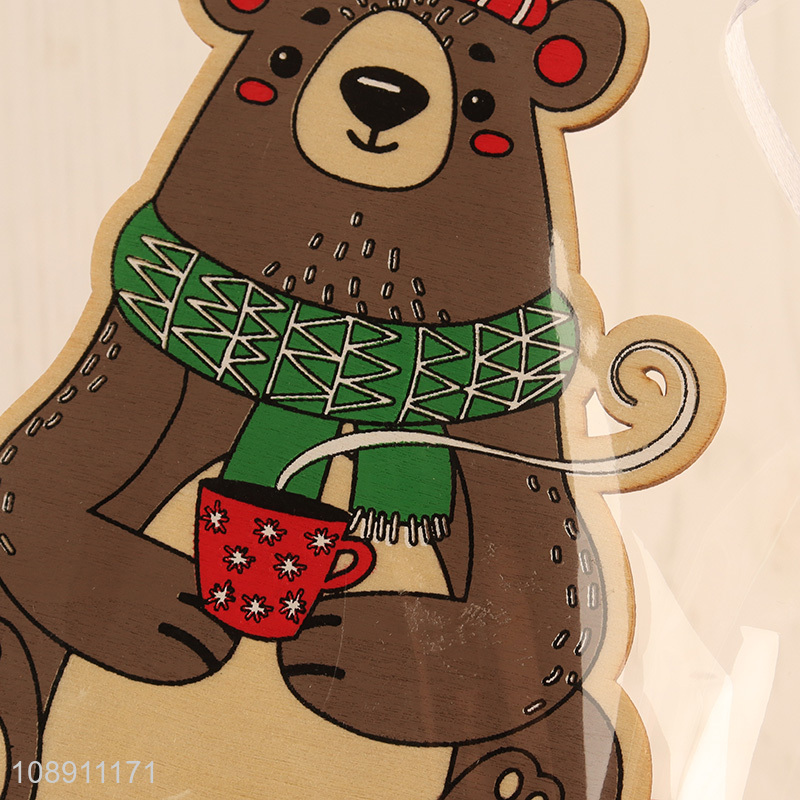 Wholesale Christmas Wooden Bear Pendants Hanging Painted Wooden Pendants