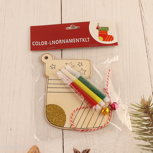 New Arrival DIY Coloring Wooden Stocking Kit Holiday Hanging Ornaments