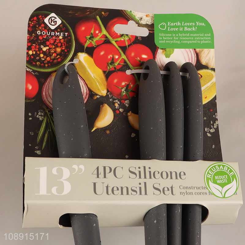 Top selling 4pcs black home restaurant silicone kitchen utensils set