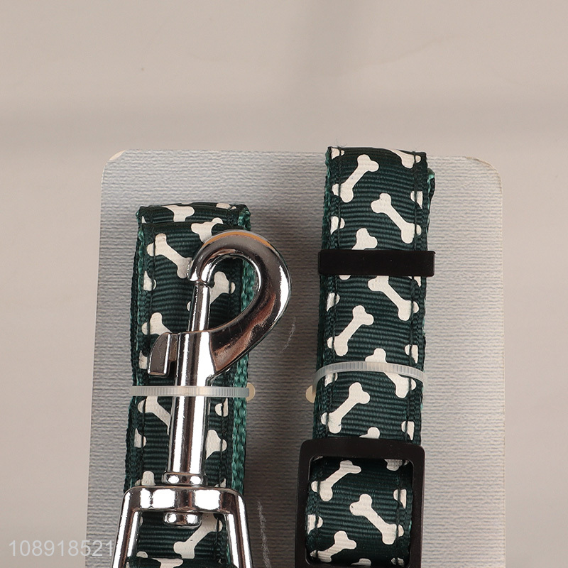 Online Wholesale Dog Collar and Leash Set with Bone Pattern