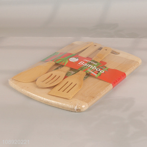 High quality natural bamboo cutting board and cooking utensils set