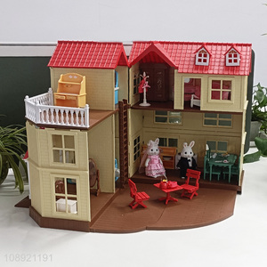 Wholesale DIY Dollhouse Miniature Forest Family Villa Model Kids Pretend Play Toys