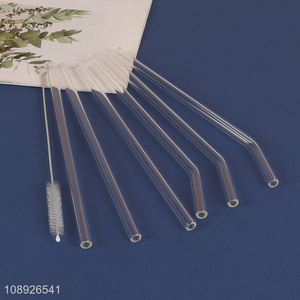 Factory Price 6+1 Reusable Glass Straws and Straw Cleaner Brush Set