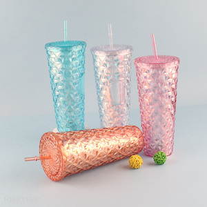 China products multicolor plastic light up water cup with lid and straw