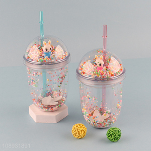 Online wholesale cartoon cute plastic straw water cup drinking cup with lid