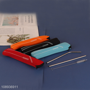 Factory Price 2+1 Stainless Steel Drinking Straws with Cleaning Brush