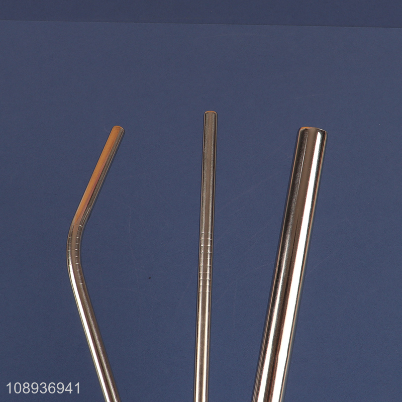 Wholesale 3+1 Colored Metal Bent and Straight Straws with Cleaning Brush