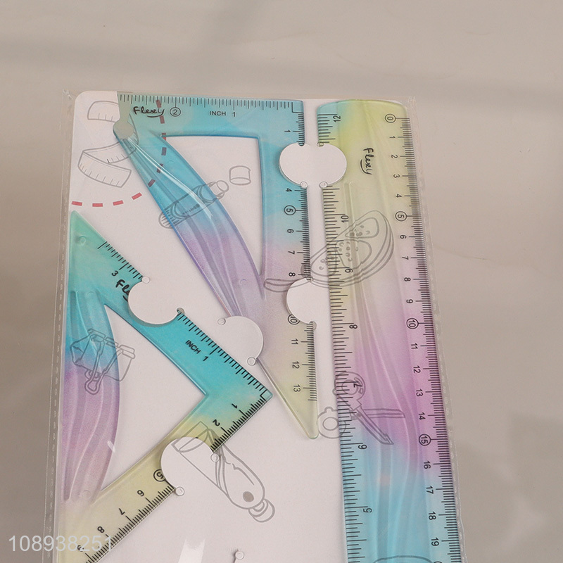 New Product 4 Pieces Math Geometry Kit Plastic Ruler Protractor Set