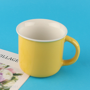 Low price yellow ceramic water cup water mug with handle