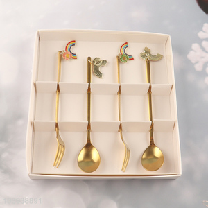 Factory supply 4pcs golden rainbow pendant tableware fork and spoon