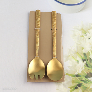 Most popular 2pcs golden tableware cutlery spoon set for sale