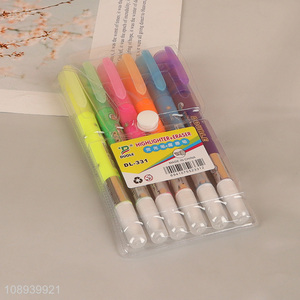 Hot Selling Office School Supplies 6 Colors Highlighters with Erasers