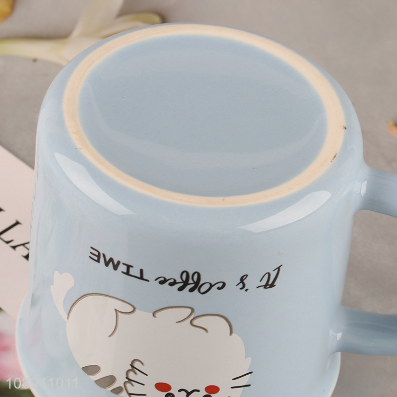 China factory cat pattern ceramic water cup with handle