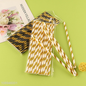 China Wholesale Gold Striped Straws Decorative Paper Straws