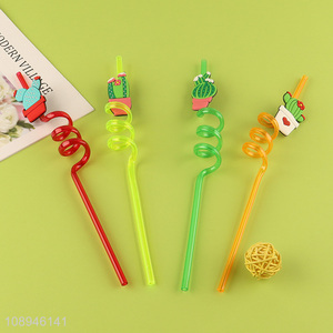 Wholesale Cactus Theme Drinking Straws Reusable Plastic Straws