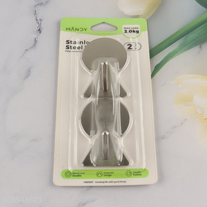 Good Quality 2PCS Stainless Steel Sticky Hooks Wall Hanging Hooks