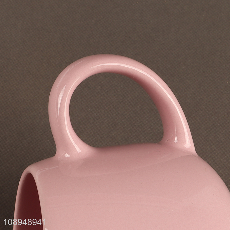 Low price pink ceramic water cup drinking cup with handle