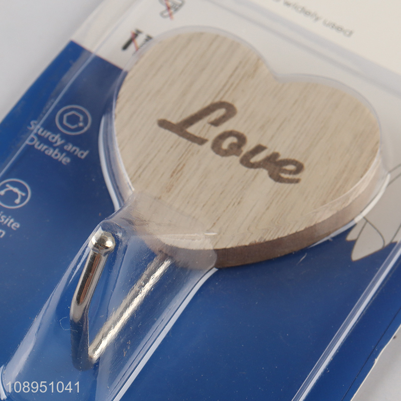 Factory Supply 1PC Heart Shape Wooden Sticky Hooks Utility Hooks