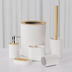 Factory Supply 6PCS Plastic Bathroom Accessories Set with Trash Can