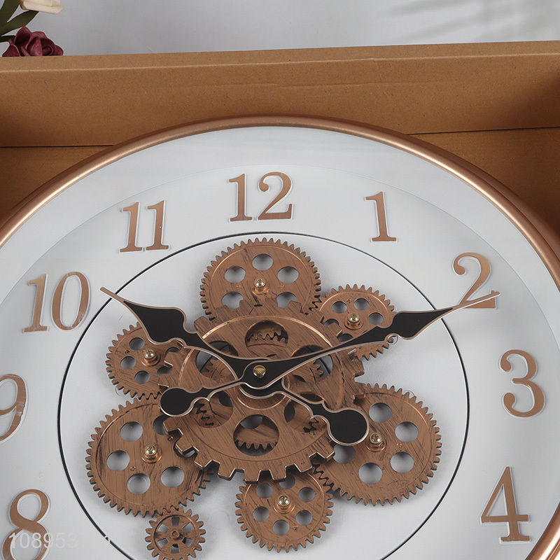 Latest products round real moving gear wall clock for home decor