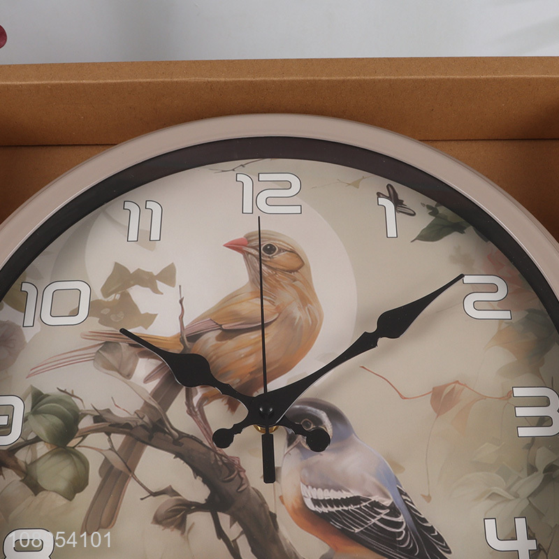 Top quality round bird pattern wall decor wall clock for sale